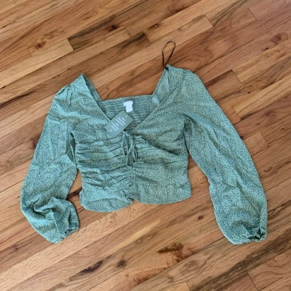 H&M floral flowy sleeved shirred back top size s nwt - Picture 7 of 7